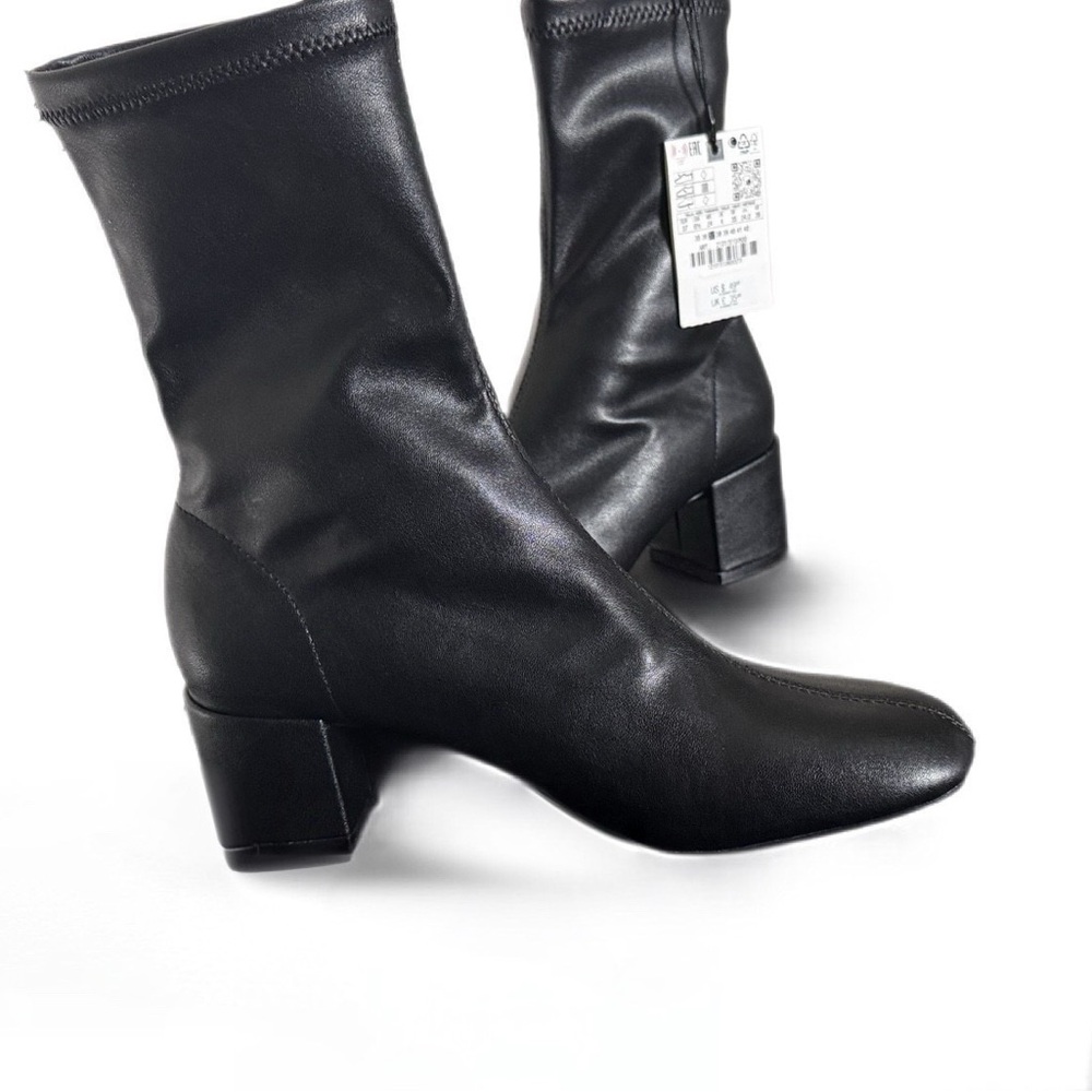 Zara Black Chunky Heeled Boots with Slouchy Shaft